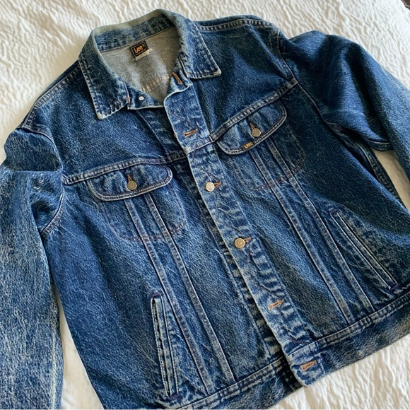 Vintage 1980s Lee Riders Dark Rinse Acid Washed Jean Denim Jacket Sz L Unisex - Picture 12 of 16